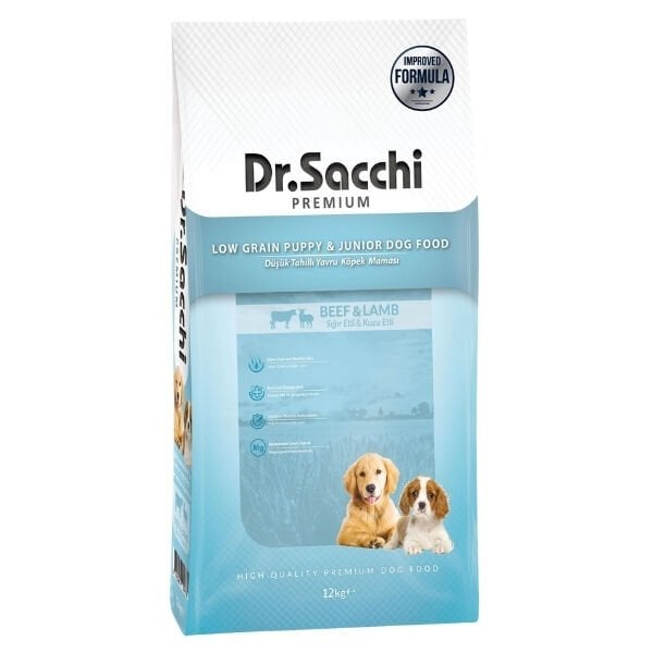 Dr.Sacchi Premium Sığır ve Kuzu Etli Düşük Tahıllı Yavru Köpek Maması 12 Kg - Kuru Köpek Maması