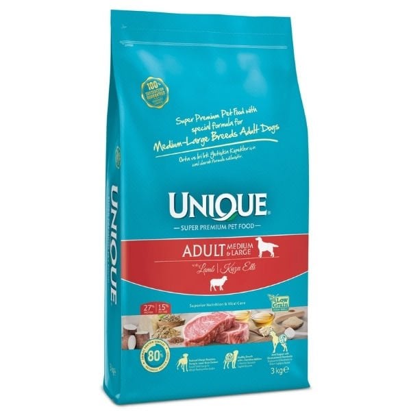 Unique Kuzu Etli Orta ve Büyük Irk Yetişkin Köpek Maması 3 Kg - Kuru Köpek Maması