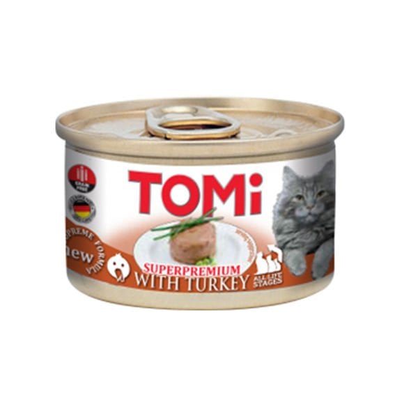 Tomi Kıyılmış Hindili Tahılsız Yetişkin Konserve Kedi Maması 1 Adet 85 Gr yaş konserve kedi maması