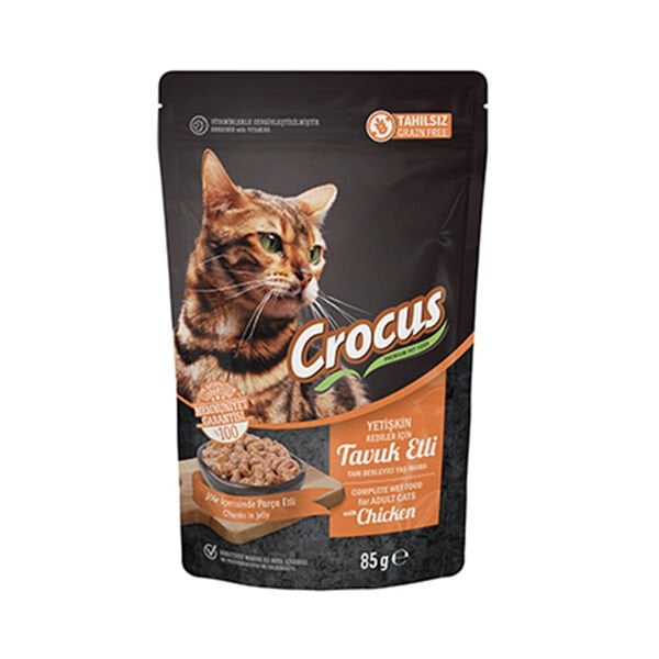 Crocus Tahılsız Pouch Jöleli Tavuklu Yetişkin Yaş Kedi Maması 1 Adet 85 Gr yaş konserve kedi maması