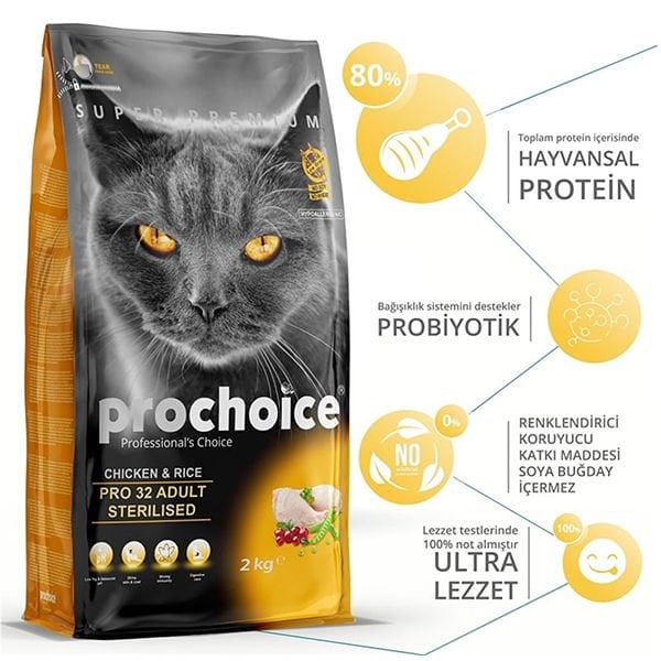 Pro Choice Pro 32 Sterilised Tavuklu Kısırlaştırılmış Kedi Maması 15 Kg - Kuru Kedi Maması