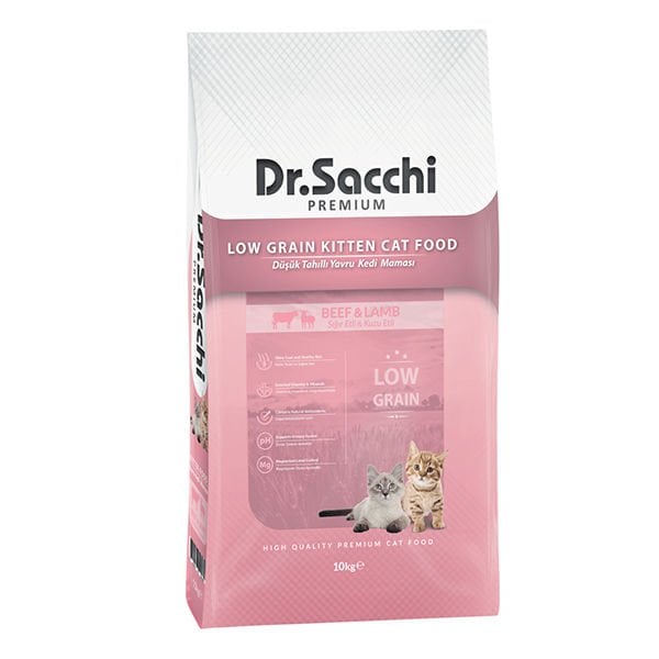 Dr.Sacchi Premium Düşük Tahıllı Sığır ve Kuzu Etli Yavru Kedi Maması 10 Kg - Kuru Kedi Maması