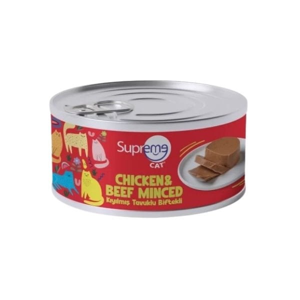 Supreme Cat Kıyılmış Tavuklu ve Biftekli Yetişkin Konserve Kedi Maması 1 Adet 85 Gr yaş konserve kedi maması