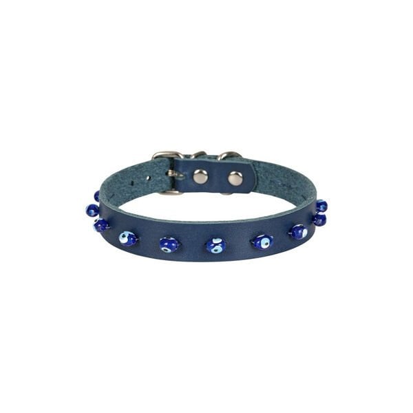 Cattie Boncuklu Deri Küçük Irk Köpek ve Kedi Boyun Tasması Xlarge Royal Mavi 1.5x26-30 Cm - Kedi Tasması