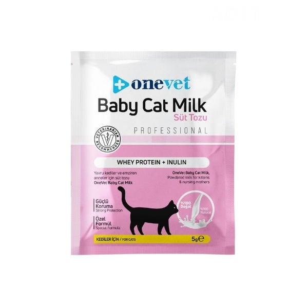 OneVet Baby Cat Milk Sindirim ve Büyüme Destekleyici Yavru ve Anne Kedi Süt Tozu 5 Gr 10 Adet ürün görseli