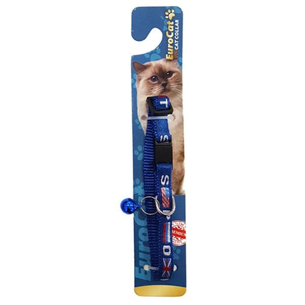 Eurocat Bayrak Desenli Kedi Boyun Tasması Mavi 10 Mm 28 Cm - Kedi Tasması