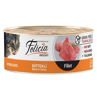 Felicia Tahılsız Biftekli Fileto Kısırlaştırılmış Konserve Kedi Maması 1 Adet 85 Gr yaş konserve kedi maması