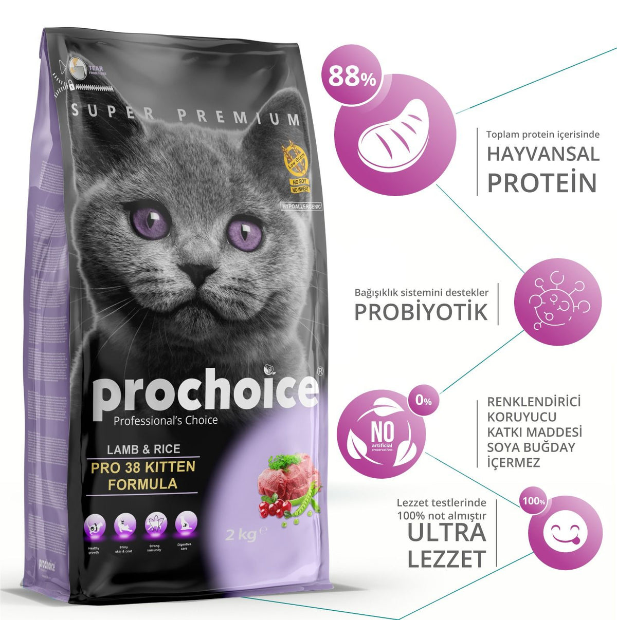 Pro Choice Pro 38 Kitten Kuzu Etli Yavru Kedi Maması 2 Kg - Kuru Kedi Maması