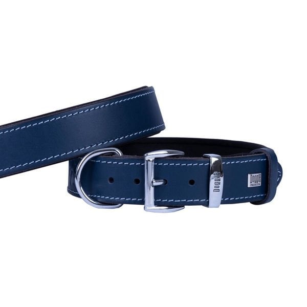 Doggie Konfor Deri Köpek Boyun Tasması Medium Royal Mavi 3.5x52 60 Cm - Köpek Tasması