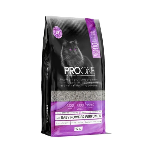 ProOne Hypoallergenic Bebek Pudrası Kokulu İnce Taneli Sodyum Bentonit Kedi Kumu 1 Adet 10 Kg ürünü görseli