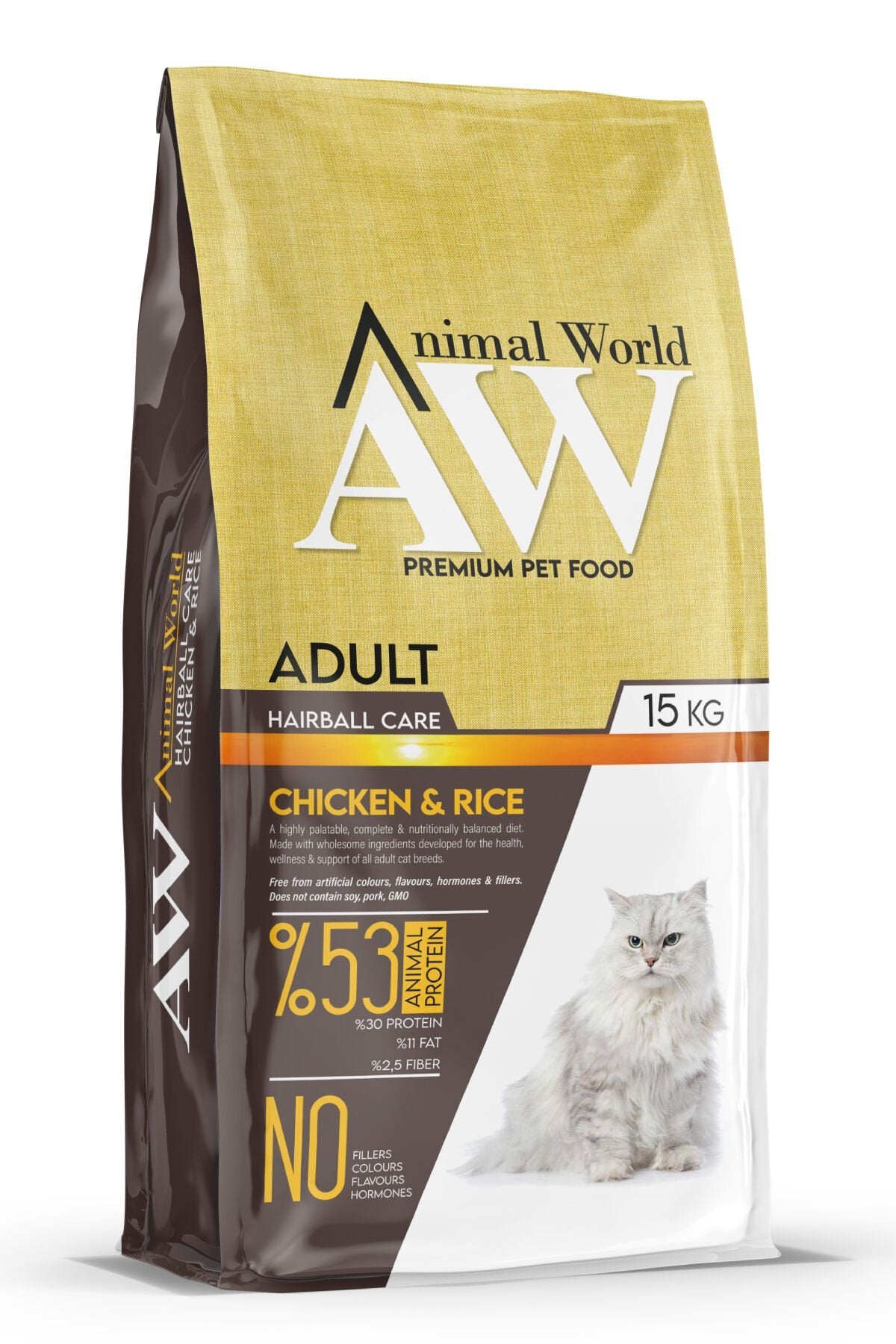 Animal World Tavuklu ve Pirinçli Tüy Yumağı Önleyici Yetişkin Kedi Maması 15 Kg - Kuru Kedi Maması
