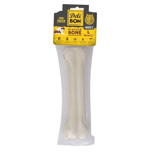 Delibon Deri Press Köpek Kemik Ödülü Beyaz Medium 22 Cm 1 Adet - Köpek Ödül Maması