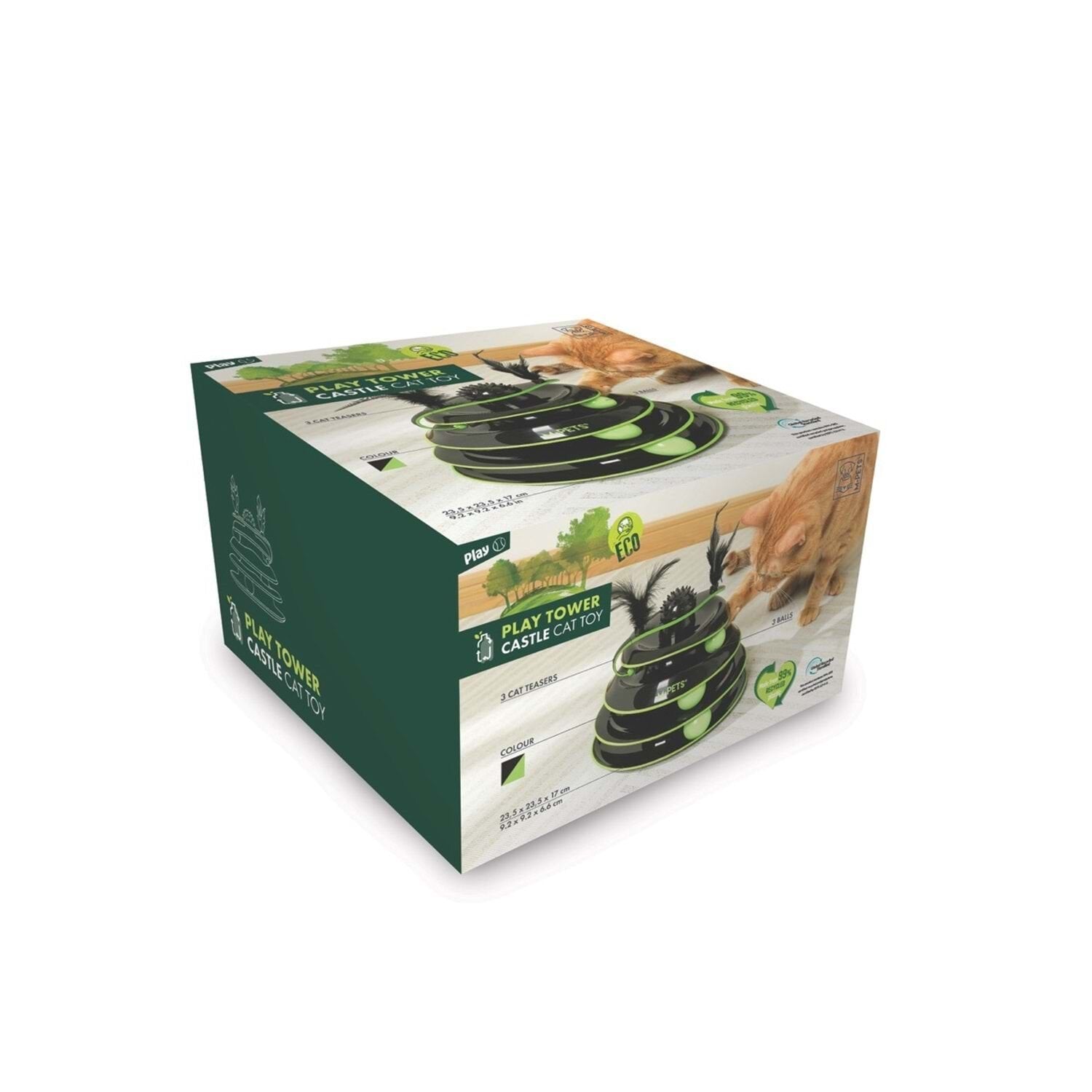 M-Pet Kule Dönen Toplu Tüylü Kedi Oyuncağı 23 Cm Siyah/Yeşil - Kedi Oyuncağı