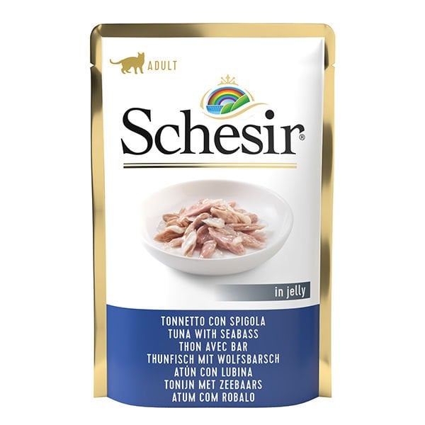 Schesir Jöleli Ton Balık ve Levrekli Yetişkin Yaş Kedi Maması 1 Adet 85 Gr yaş konserve kedi maması