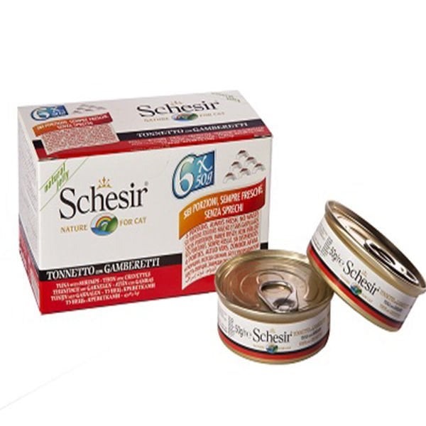 Schesir Multipack Prawns Konserve Kedi Maması 1 Adet 6x50 Gr yaş konserve kedi maması