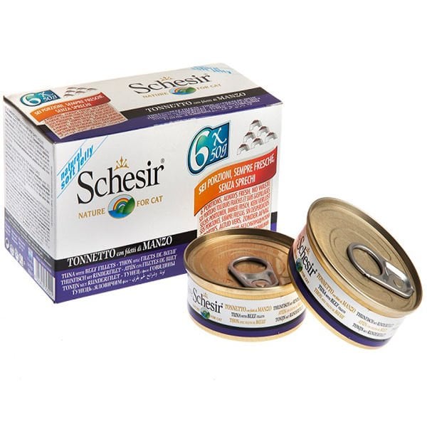 Schesir Multipack Biftekli Konserve Kedi Maması 1 Adet 6x50 Gr yaş konserve kedi maması