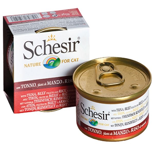 Schesir Ton Balık ve Sığır Etli Naturel Konserve Kedi Maması 1 Adet 85 Gr yaş konserve kedi maması