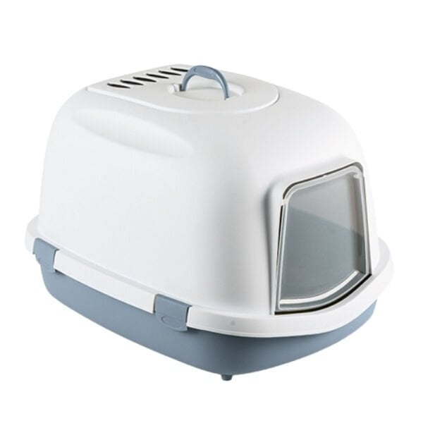 Stefanplast Super Queen Sert Plastik Kapalı Kedi Tuvaleti Beyaz/Mavi Kedi Tuvaleti 55x71x46.5 Cm ürün görseli