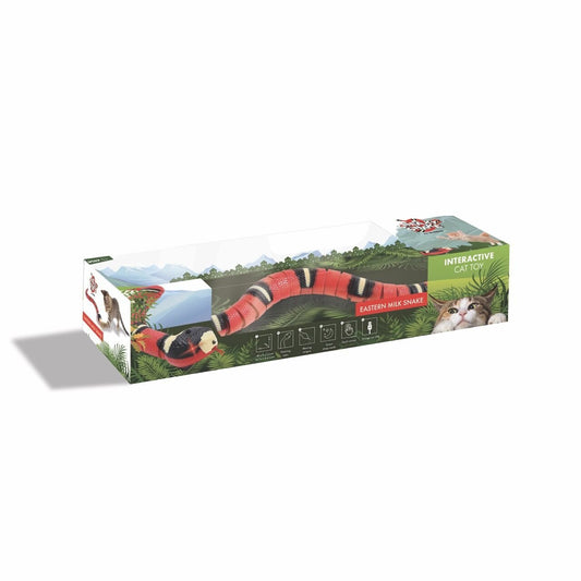 M-Pets İnteraktif Hareketli Yılan Kedi Oyuncağı 40x4x3.5 Cm Beyaz/Kırmızı - Kedi Oyuncağı