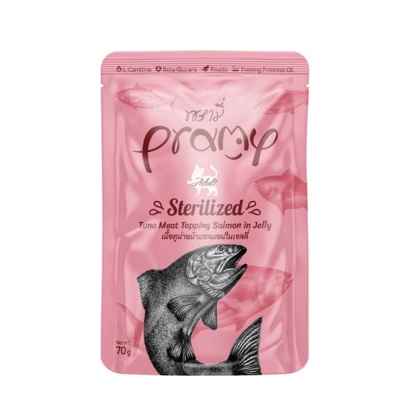 Pramy Sterilized Jöle İçinde Somonlu ve Ton Balıklı Pouch Kısır Yaş Kedi Maması 1 Adet 70 Gr yaş konserve kedi maması