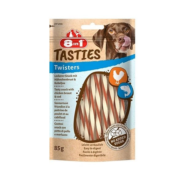 8in1 Tasties Twisters Tavuklu ve Balıklı Burgu Köpek Kemik Ödülü 1 Adet 85 Gr - Köpek Ödül Maması