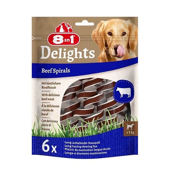8in1 Delights Smart Spirals Biftekli Burgu Köpek Ödülü 1 Adet 6x60 Gr - Köpek Ödül Maması