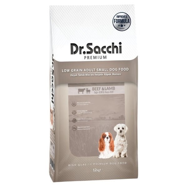 Dr.Sacchi Premium Sığır ve Kuzu Etli Düşük Tahıllı Mini Irk Yetişkin Köpek Maması 12 Kg - Kuru Köpek Maması