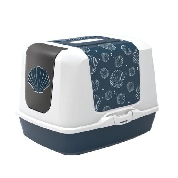 Moderna Trendy Midye Desenli Kapalı Kedi Tuvaleti Beyaz/Lacivert 57 Cm ürün görseli