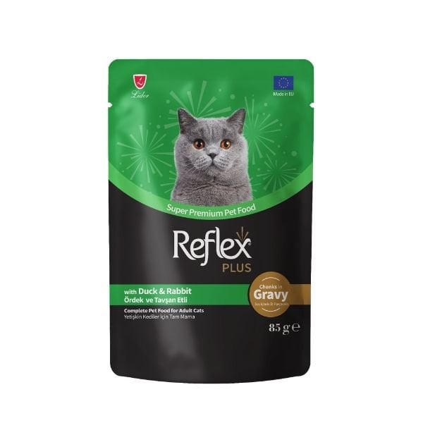 Reflex Plus Sos İçinde Ördekli ve Tavşanlı Pouch Yetişkin Yaş Kedi Maması 1 Adet 85 Gr yaş konserve kedi maması