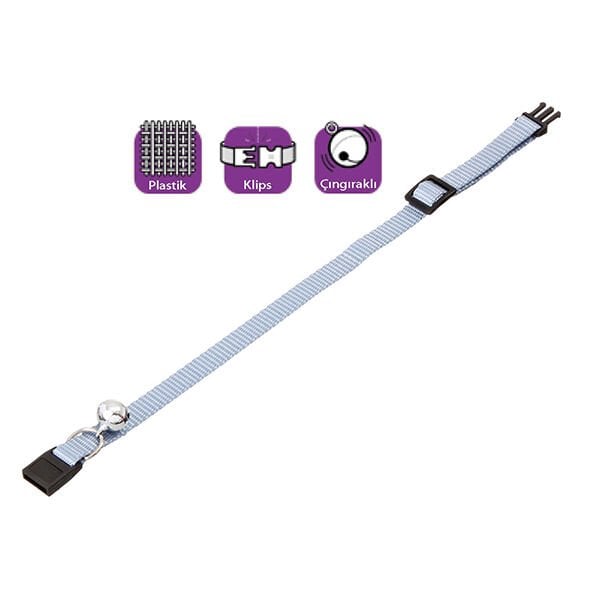 Karlie Çıngıraklı Kedi Boyun Tasması Mavi 15 Mm 20-30 Cm - Kedi Tasması