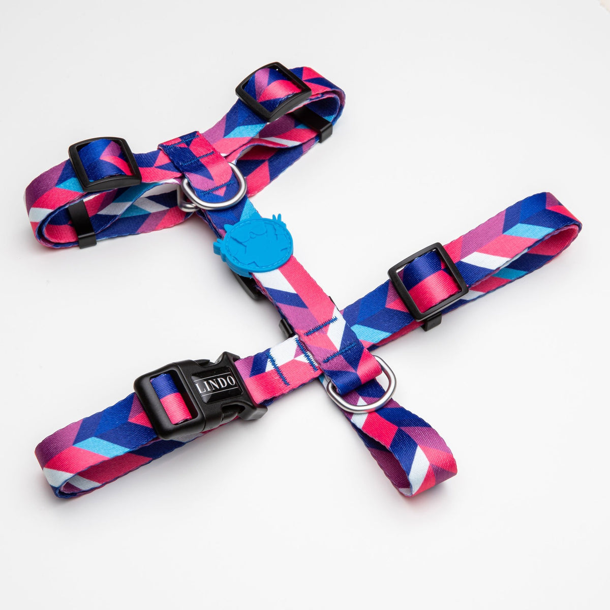 Lindo Dogs Pink Dream H Tipi Köpek Göğüs Tasması Mavi/Pembe Beden Large - Köpek Tasması