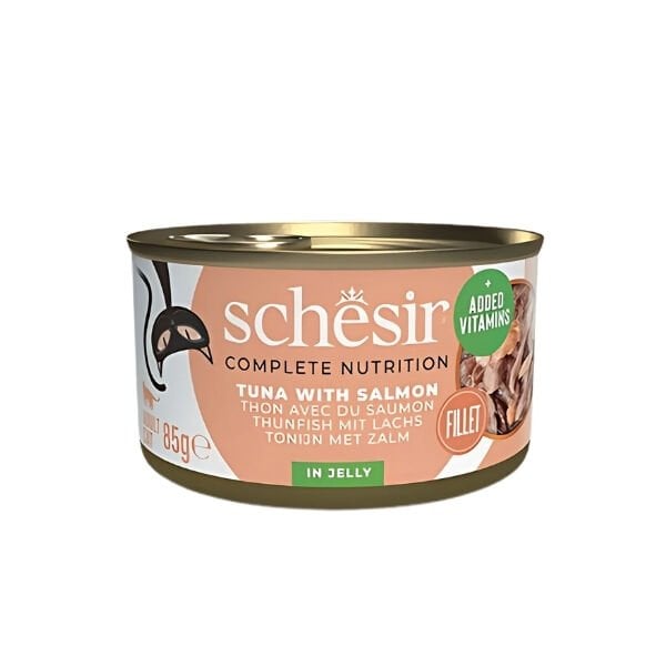 Schesir Jöle İçinde Ton Balık ve Somonlu Yetişkin Konserve Kedi Maması 1 Adet 85 Gr yaş konserve kedi maması