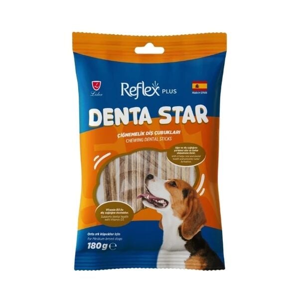 Reflex Plus Denta Star Çiğnemelik Diş Çubukları Orta Irk Yetişkin Köpek Ödül Maması 1 Adet 180 Gr - Köpek Ödül Maması