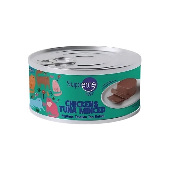 Supreme Cat Kıyılmış Tavuklu ve Ton Balıklı Yetişkin Konserve Kedi Maması 1 Adet 85 Gr yaş konserve kedi maması