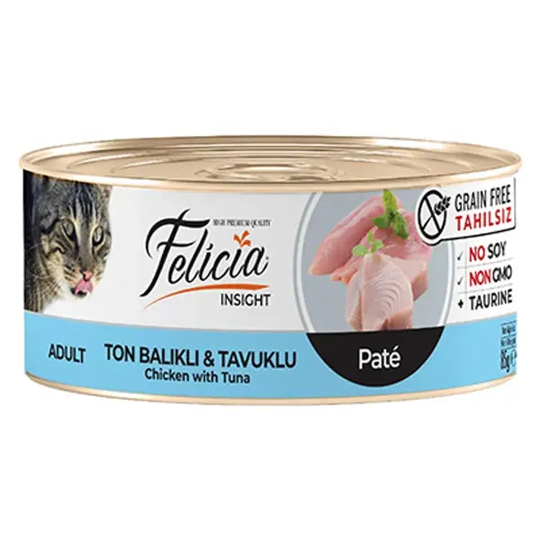Felicia Tahılsız Ton Balıklı Tavuklu Kıyılmış Yetişkin Konserve Kedi Maması 1 Adet 85 Gr yaş konserve kedi maması