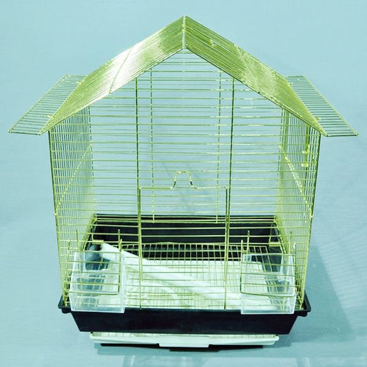 Euro Gold Kuş Telli Üçgen Çatılı Kuş Kafesi Pirinç 34.5x28x45.5 Cm
