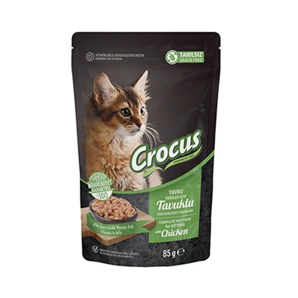 Crocus Tahılsız Pouch Jöleli Tavuklu Yavru Konserve Kedi Maması 1 Adet 85 Gr yaş konserve kedi maması