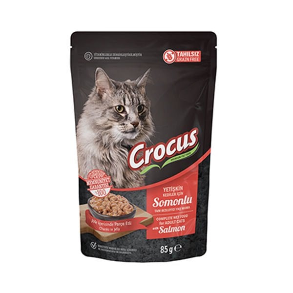 Crocus Tahılsız Pouch Jöleli Somonlu Yavru Konserve Kedi Maması 1 Adet 85 Gr yaş konserve kedi maması