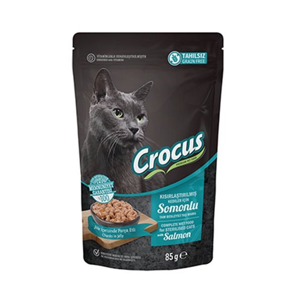 Crocus Tahılsız Pouch Jöleli Somonlu Kısırlaştırılmış Konserve Kedi Maması 1 Adet 85 Gr yaş konserve kedi maması