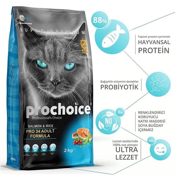 Pro Choice Pro 34 Adult Somonlu Yetişkin Kedi Maması 15 Kg - Kuru Kedi Maması