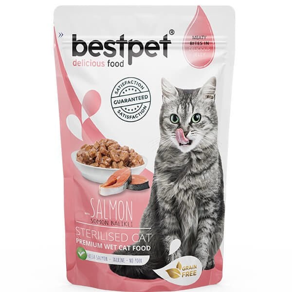 BestPet Sterilised Jelly Pouch Somonlu Kedi Maması 1 Adet 85 Gr yaş konserve kedi maması