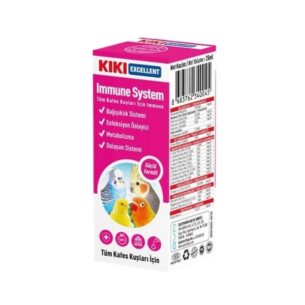 Kiki Excellent Immune System Kuşlar için Bağışıklık Güçlendirici Sıvı Damla 25 Ml
