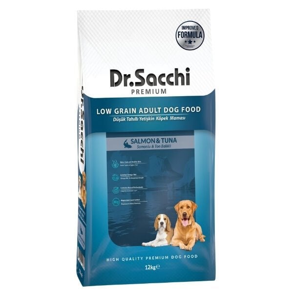Dr.Sacchi Premium Somonlu ve Ton Balıklı Düşük Tahıllı Yetişkin Köpek Maması 12 Kg - Kuru Köpek Maması