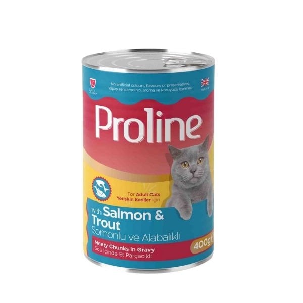 Proline Sos İçinde Et Parçacıklı Somonlu ve Alabalıklı Yetişkin Konserve Kedi Maması 1 Adet 400 Gr yaş konserve kedi maması