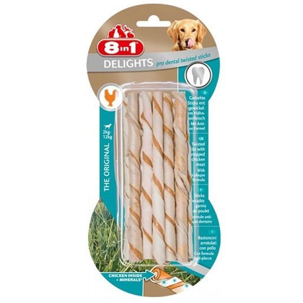 8 In 1 Delights Dental Twisted Sticks Köpek Çubuk Ödülü 1 Adet 10x55 Gr - Köpek Ödül Maması