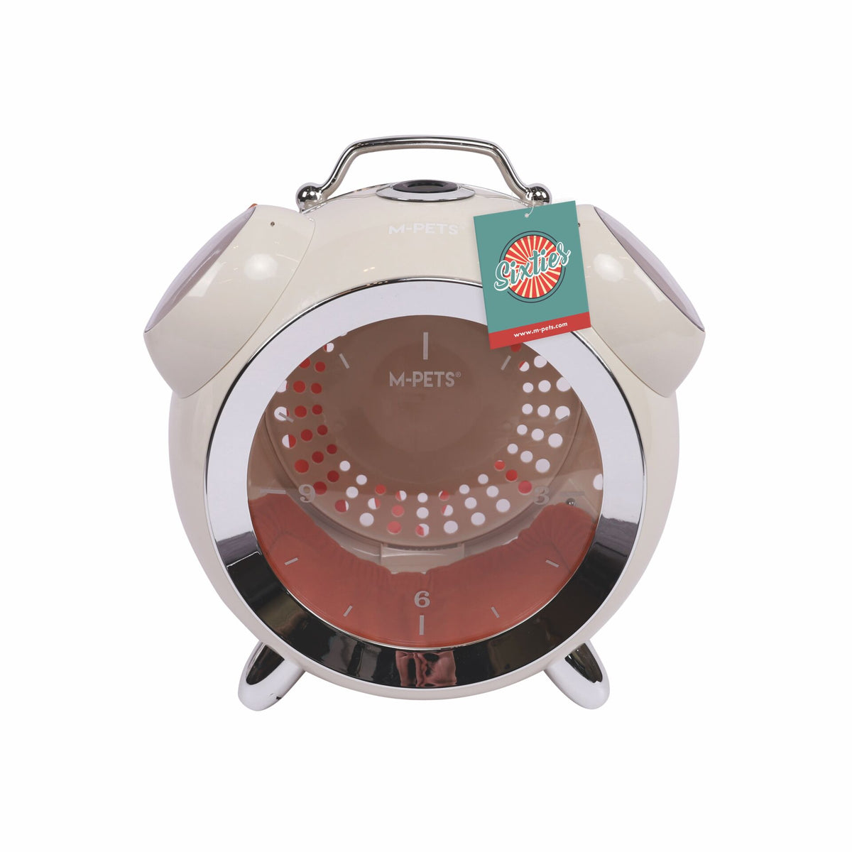 M-Pets Sixties Saat Şeklinde Kedi ve Küçük Irk Köpek Taşıma Çantası 40x44x26 Cm Beyaz - Kedi Aksesuarı