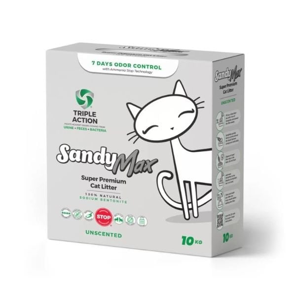 Sandy Max Triple Action Tozsuz Topaklanan Bentonit Doğal Kedi Kumu 1 Adet 10 Kg ürünü görseli
