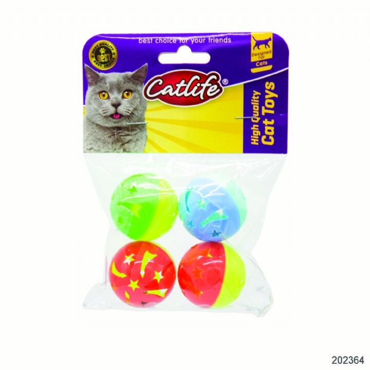 Catlife Zilli Top Plastik Kedi Oyuncağı 4 Cm 4 Adet Renkli - Kedi Oyuncağı