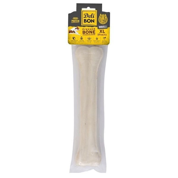 Delibon Deri Press Köpek Kemik Ödülü Beyaz Medium 27 Cm 1 Adet - Köpek Ödül Maması