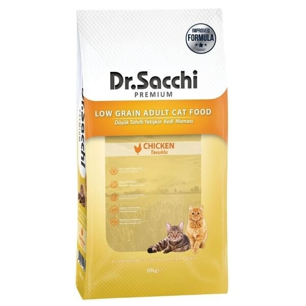 Dr.Sacchi Premium Tavuklu Düşük Tahıllı Yetişkin Kedi Maması 10 Kg - Kuru Kedi Maması